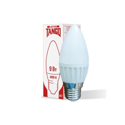 Лампа светодиодная 9W E27 свеча 4000K 220V ⟨TANGO LED-C37-9W-E27-W⟩ TANGO ⟨1/10/100⟩