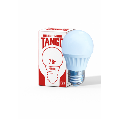 Лампа светодиодная 7W E27 шарик 4000K 220V ⟨TANGO LED-G45-7W-E27-W⟩ TANGO ⟨1/10/100⟩